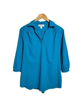 Coolibar UPF 50+ Blouse Top Women L Blue Outdoor Coastal Beach Vacation Minimal